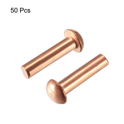 Harfington Uxcell 50 Pcs 1/8inch x 15/32inch Round Head Copper Solid Rivets Fasteners