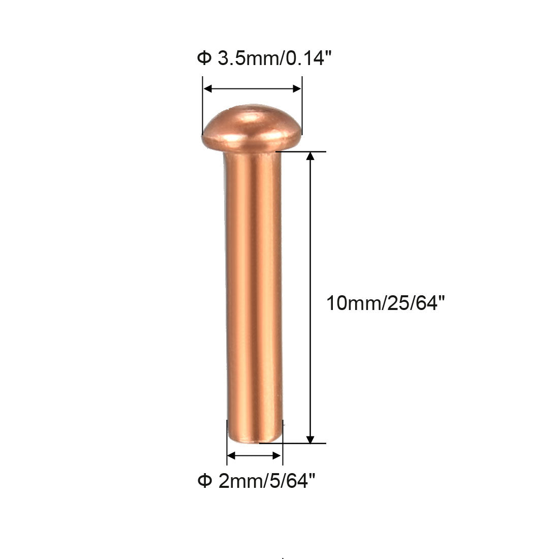 uxcell Uxcell 100 Pcs 5/64inch x 25/64inch Round Head Copper Solid Rivet Fasteners