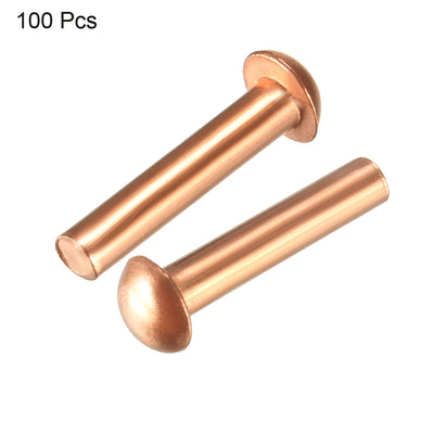 Harfington Uxcell 100 Pcs 5/64inch x 25/64inch Round Head Copper Solid Rivet Fasteners