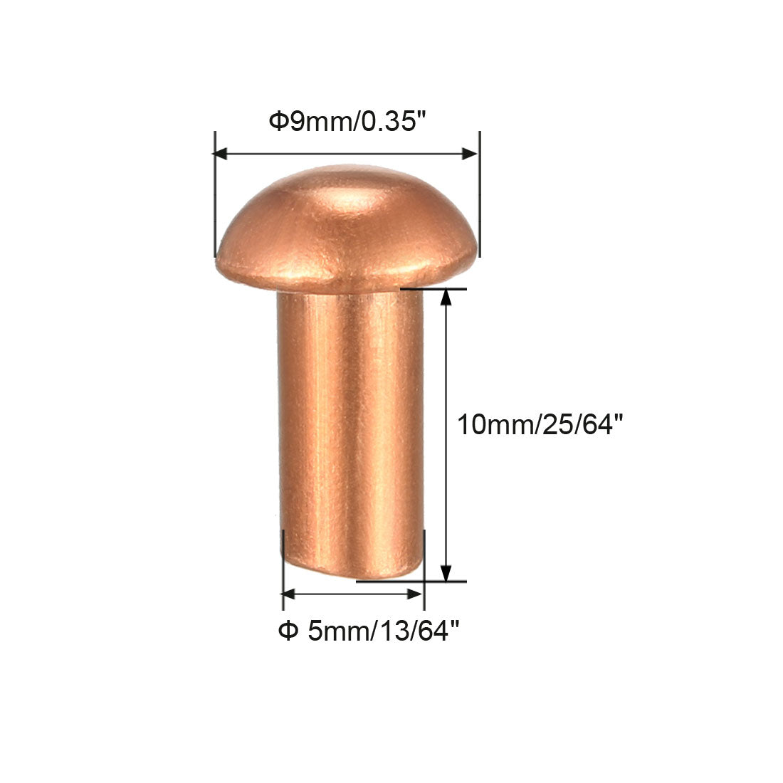 uxcell Uxcell 50 Pcs 13/64" x 25/64" Round Head Copper Solid Rivets Fasteners