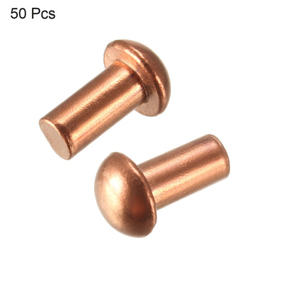 Harfington Uxcell 50 Pcs 13/64" x 25/64" Round Head Copper Solid Rivets Fasteners