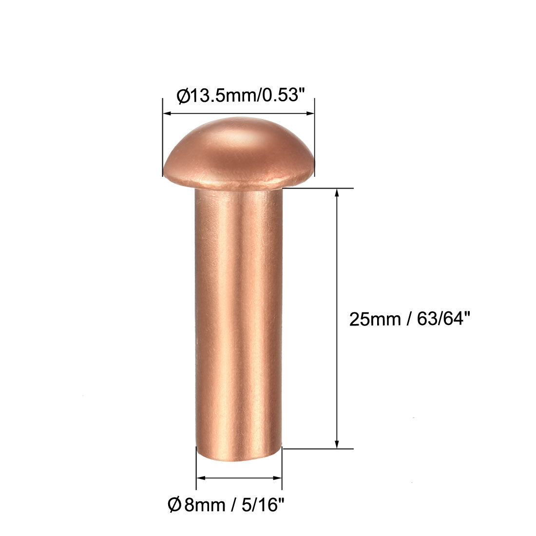 uxcell Uxcell 10 Pcs 5/16" x 63/64" Round Head Copper Solid Rivets Fasteners