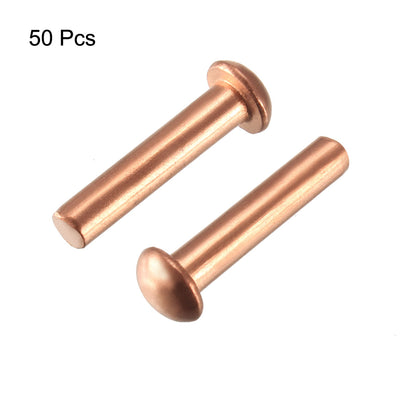 Harfington Uxcell 50 Pcs 5/32" x 45/64" Round Head Copper Solid Rivets Fasteners