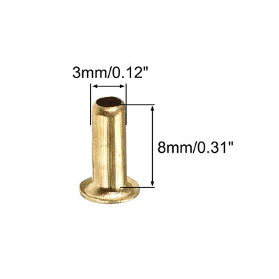Harfington Uxcell Hollow Rivet,3mm x 8mm Through Hole Copper Hollow Rivets Grommets Double-sided Circuit Board PCB 200Pcs