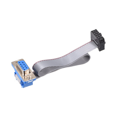 Harfington Uxcell IDC Wire Flat Ribbon Cable DB9 Female to FC-10 Female Connector 2.54mm Pitch 20cm Length