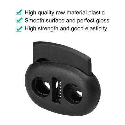 Harfington Uxcell 100pcs Plastic Spring Cord Locks Double Hole End Stop Rope Toggle Fastener Black