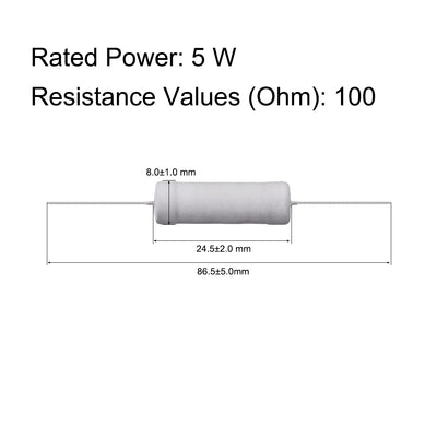 Harfington Uxcell 10 Pcs 5W 5 Watt Metal Oxide Film Resistor Lead 100 Ohm ±5% Tolerance