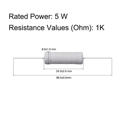 Harfington Uxcell 10 Pcs 5W 5 Watt Metal Oxide Film Resistor Lead 1K Ohm ±5% Tolerance