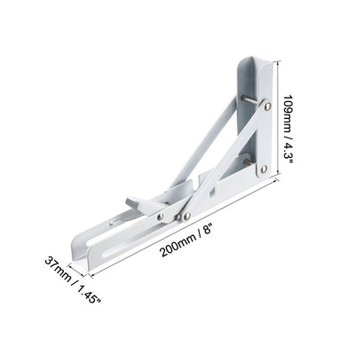 Harfington Uxcell Folding Bracket 8 inch 200mm for Shelf Table Desk Wall Mounted Support Collapsible Long Release Arm Space Saving Carbon Steel