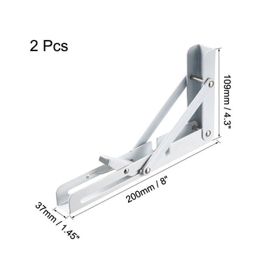 Harfington Uxcell Folding Bracket 8 inch 200mm for Shelf Table Desk Wall Mounted Support Collapsible Long Release Arm Space Saving Carbon Steel 2pcs