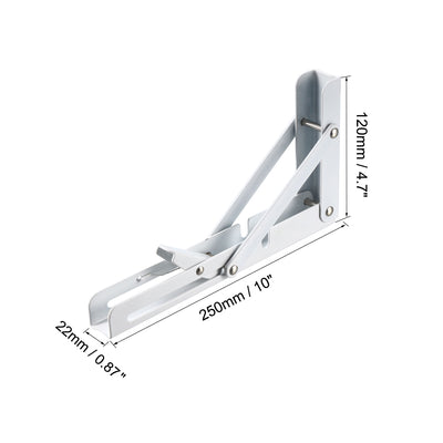 Harfington Uxcell Folding Bracket 10 inch 250mm for Shelf Table Desk Wall Mounted Support Collapsible Long Release Arm Space Saving Carbon Steel