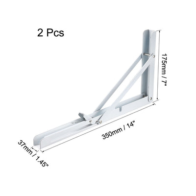 Harfington Uxcell Folding Bracket 14 inch 350mm for Shelf Table Desk Wall Mounted Support Collapsible Long Release Arm Space Saving Carbon Steel 2pcs