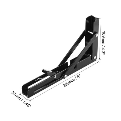 Harfington Uxcell Folding Bracket 8 Inch 200mm for Shelves Table Desk Wall Mounted Support Collapsible Long Release Arm Space Saving Carbon Steel 1pcs