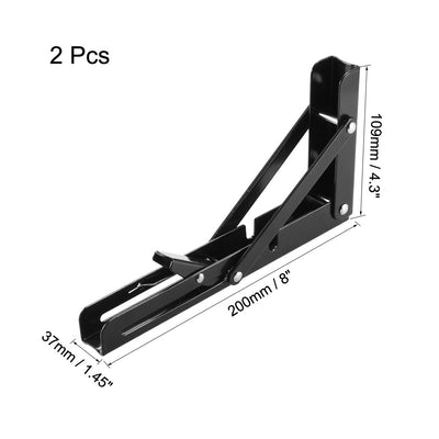 Harfington Uxcell Folding Bracket 8 inch 200mm for Shelves Table Desk Wall Mounted Support Collapsible Long Release Arm Space Saving Carbon Steel 2pcs