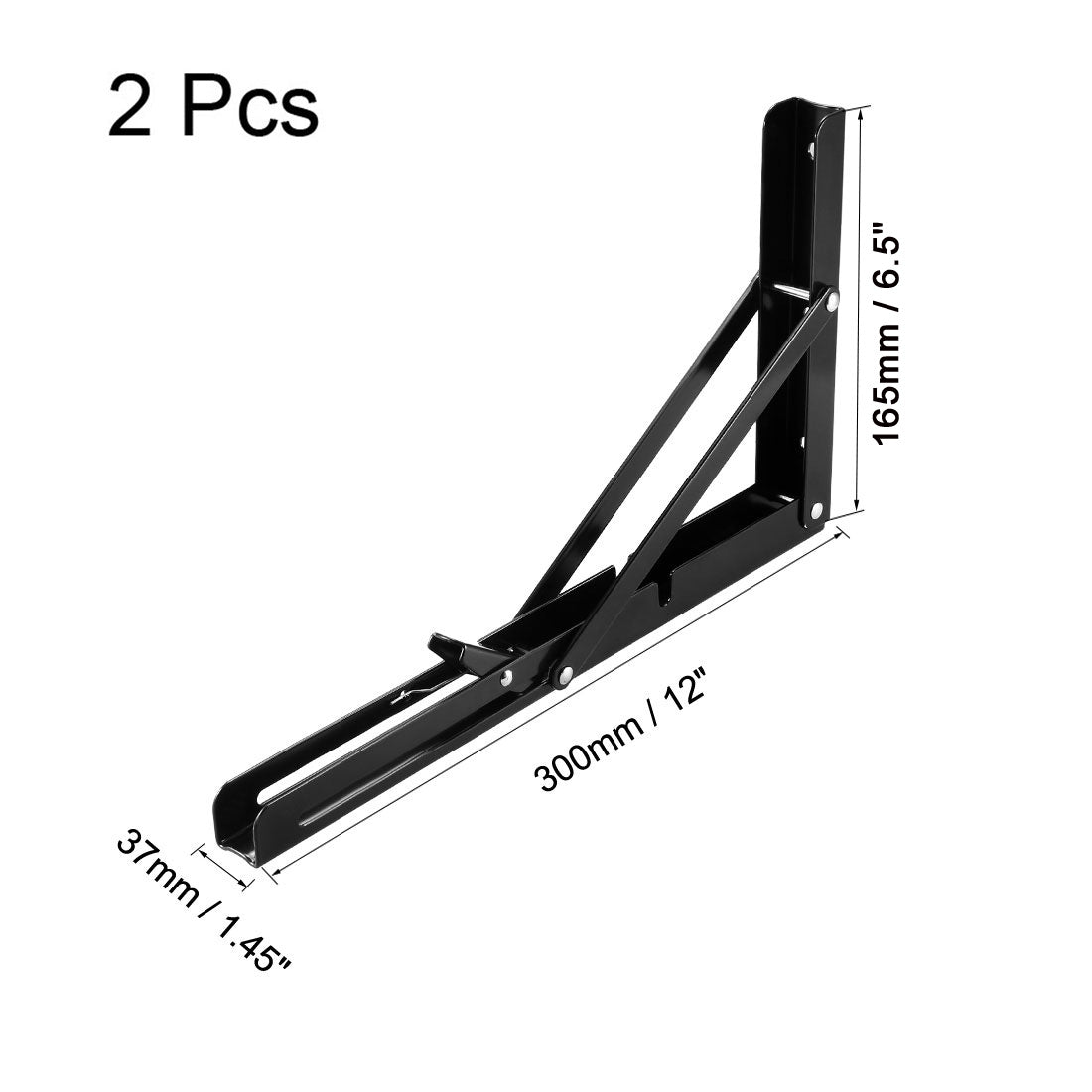 uxcell Uxcell Folding Bracket 12 inch 300mm for Shelves Table Desk Wall Mounted Support Collapsible Long Release Arm Space Saving Carbon Steel 2pcs