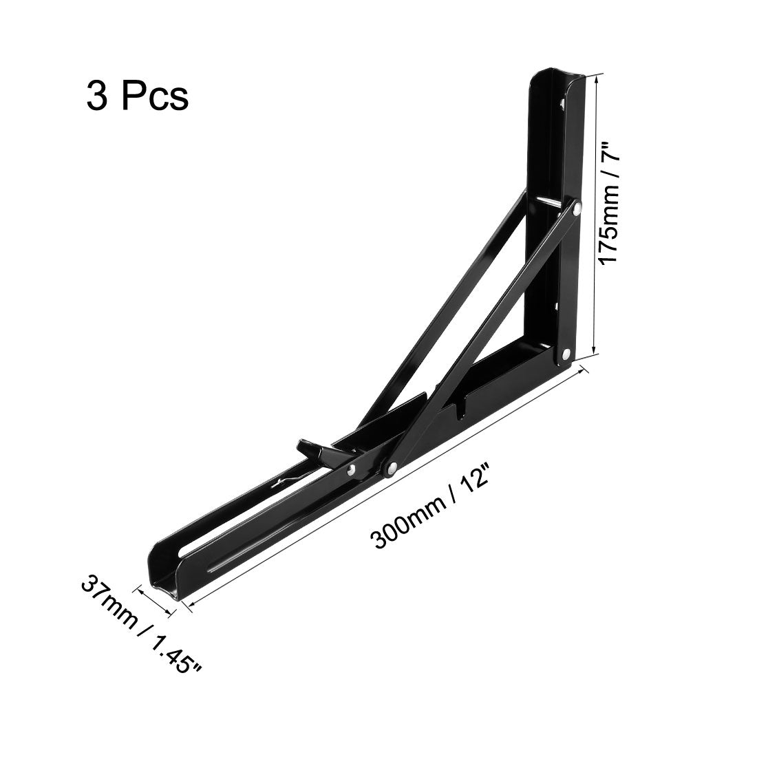 uxcell Uxcell Folding Bracket 12 inch 300mm for Shelves Table Desk Wall Mounted Support Collapsible Long Release Arm Space Saving Carbon Steel 3pcs
