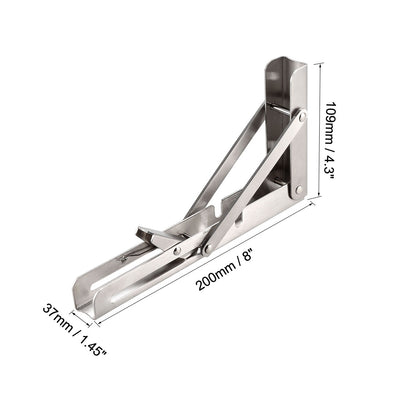 Harfington Uxcell Folding Bracket 8 inch 200mm for Shelf Table Desk Wall Mounted Support Collapsible Long Release Arm Space Saving Stainless Steel