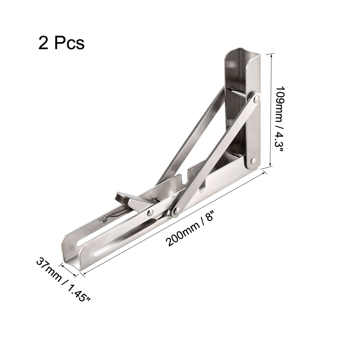 uxcell Uxcell Folding Bracket 8 inch 200mm for Shelf Table Desk Wall Mounted Support Collapsible Long Release Arm Space Saving Stainless Steel 2pcs