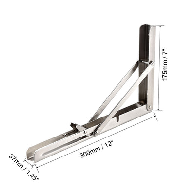 Harfington Uxcell Folding Bracket 12 Inch 300mm for Shelf Table Desk Wall Mounted Support Collapsible Long Release Arm Space Saving Stainless Steel