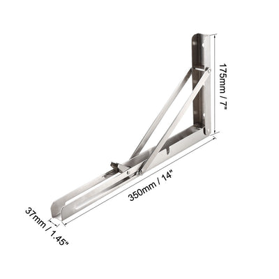 Harfington Uxcell Folding Bracket 14 inch 350mm for Shelf Table Desk Wall Mounted Support Collapsible Long Release Arm Space Saving Stainless Steel
