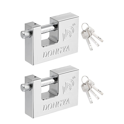 Harfington Uxcell Steel Padlock, Keyed Different, 70mm Wide Chrome Straight Harden Shackle, 2Pcs