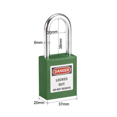 Harfington Uxcell Lockout Tagout Safety Padlock 38mm Steel Shackle Keyed Alike Green 2Pcs