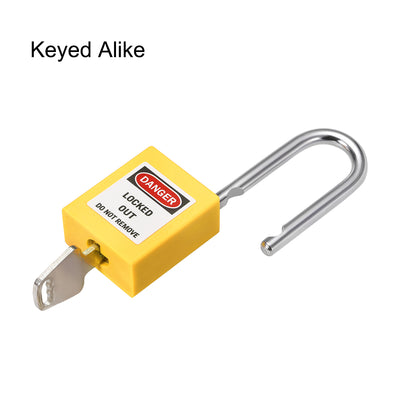 Harfington Uxcell Lockout Tagout Safety Padlock 38mm Steel Shackle Keyed Alike Yellow 2Pcs