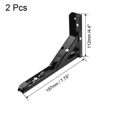 Harfington Uxcell Folding Bracket 8 inch 197mm for Shelves Table Desk Wall Mounted Support Collapsible Long Release Arm Space Saving Carbon Steel 2pcs