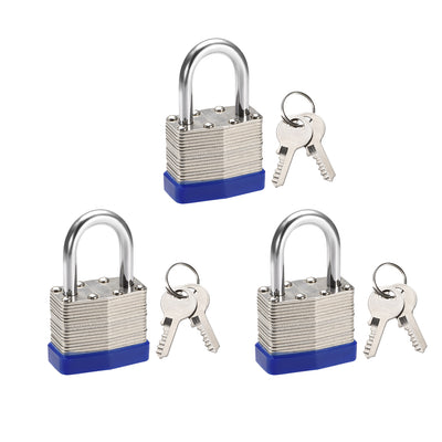 Harfington Uxcell 3pcs 1 Inch Shackle Key Different Safety Padlock Steel Lock