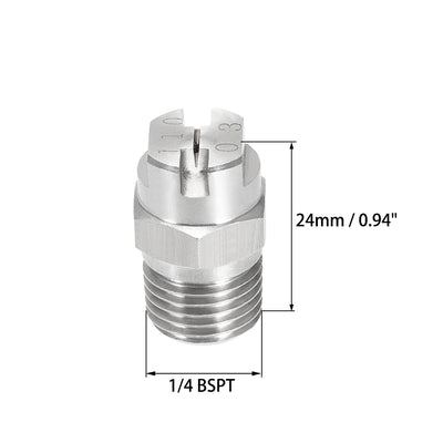 Harfington Uxcell Flat Fan Spray Tip - 1/4BSPT Male Thread 304 Stainless Steel Nozzle - 110 Degree 1.1mm Orifice Diameter