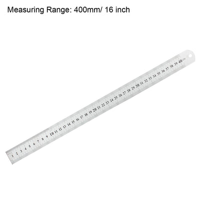 Harfington Uxcell Straight Ruler 400mm 16 Inch Metric Stainless Steel Measuring Ruler Tool with Hanging Hole