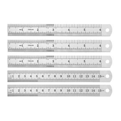Harfington Uxcell Straight Ruler 150mm 6 Inch Metric Stainless Steel Measuring Ruler Tool with Hanging Hole 5pcs