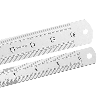 Harfington Uxcell Straight Ruler 150mm 6 Inch 300mm 12 Inch 400mm 16 Inch Metric Stainless Steel Measuring Ruler Tool with Hanging Hole 1 Set