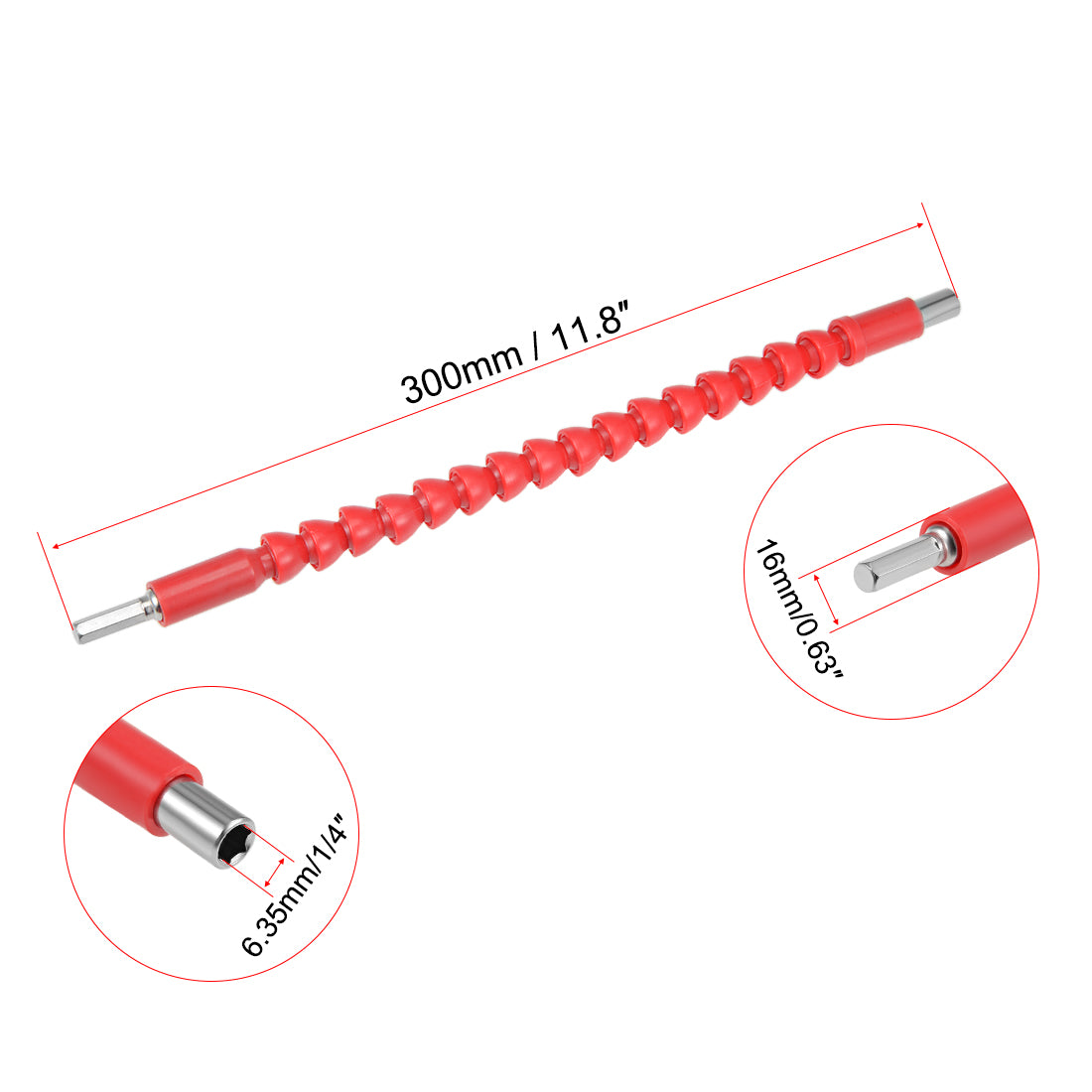 uxcell Uxcell Flexible Extension Screwdriver Bit Holder, Magnetic Hex Shaft Screw Drill Connection Tip ,11.8 inch Flex Shaft,1/4''-Hexagon Drill Red