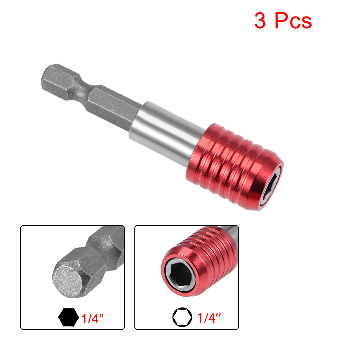 uxcell Uxcell Extension Extend Socket Drill Bit Holder, Magnetic Hex Screwdriver Power Tools ,2.4/ 4/ 6-inch Length,1/4''-Hexagon Drill Red 3pcs