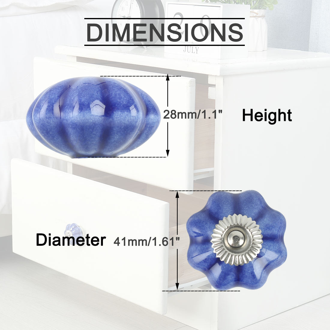 uxcell Uxcell Ceramic Knob Hand Painted Drawer Handle Cabinet Accessory 41mm, Indigo Blue 6pcs