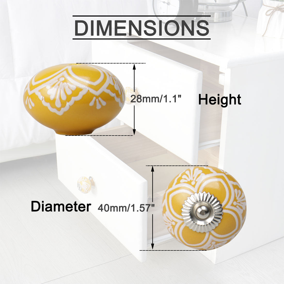 uxcell Uxcell Ceramic Vintage Knob Drawers Round Pull Handle Cabinet Wardrobe Door, Yellow