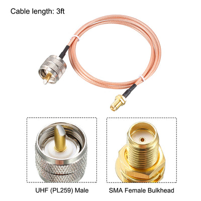 Harfington Uxcell SMA Female Bulkhead to UHF PL-259 Male RG316 RF Coaxial Coax Cable 6 Ft