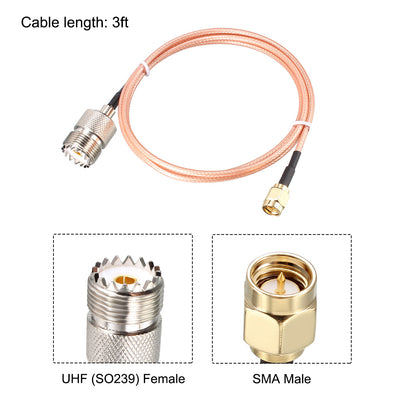 Harfington Uxcell SMA Male to UHF SO-239 Female RF Coaxial Cable Low Loss RG316 Antenna Cable 3ft