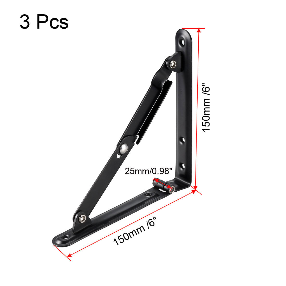 uxcell Uxcell Folding Bracket 6 inch 150mm for Shelves Table Desk Wall Mounted Support Collapsible Long Release Arm Space Saving Carbon Steel 3pcs