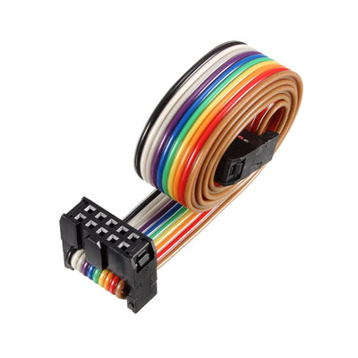 Harfington Uxcell IDC Rainbow Wire Flat Ribbon Cable 10P D-type FC/FC Connector 2.54mm Pitch 0.5m/19.7inch Length