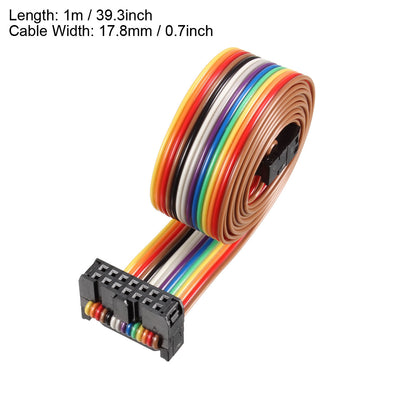 Harfington Uxcell IDC Rainbow Wire Flat Ribbon Cable 14P D-type FC/FC Connector 2.54mm Pitch 1m/39.3inch Length