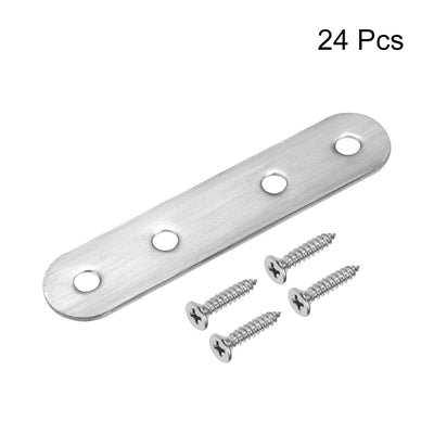 Harfington Uxcell Repair Plate, 80mm x 17mm, Flat Fixing Mending Bracket Connector with Screws, 24 Pcs