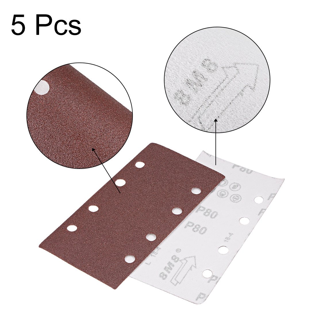 Uxcell Uxcell 240-Grits 8-Holes Hook and Loop Sanding Sheet, 7.3 x 3.6-inch Wet Dry Aluminum Oxide Sandpaper for Sander 5pcs