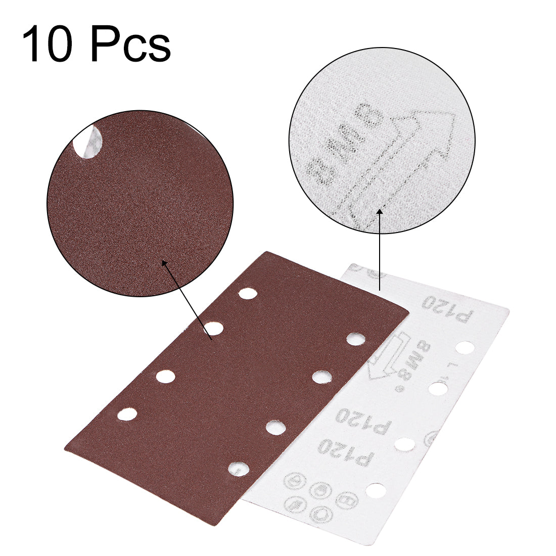 Uxcell Uxcell 100-Grits 8-Holes Hook and Loop Sanding Sheet, 7.3 x 3.6-inch Wet Dry Aluminum Oxide Sandpaper for Sander 10pcs