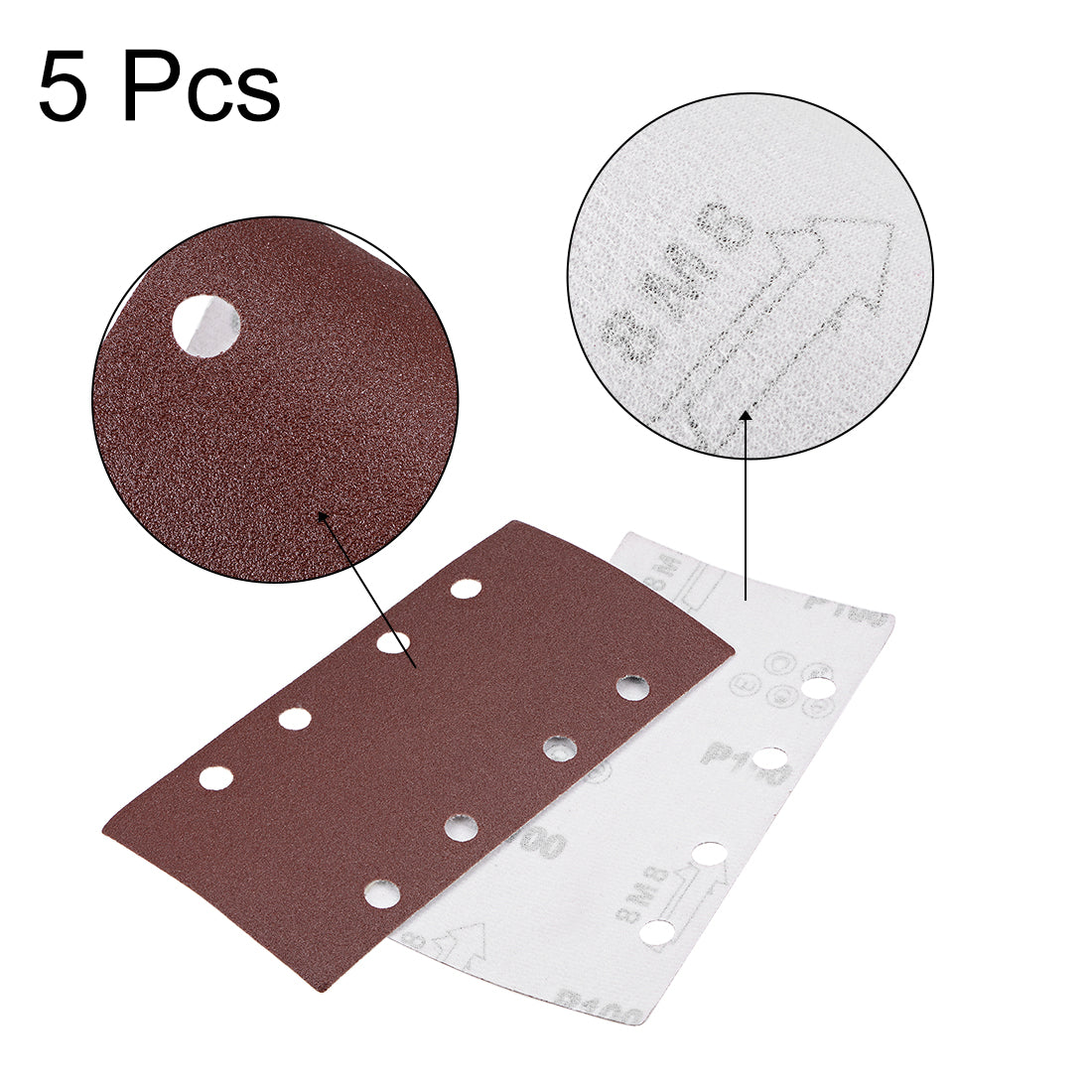 Uxcell Uxcell 240-Grits 8-Holes Hook and Loop Sanding Sheet, 7.3 x 3.6-inch Wet Dry Aluminum Oxide Sandpaper for Sander 5pcs