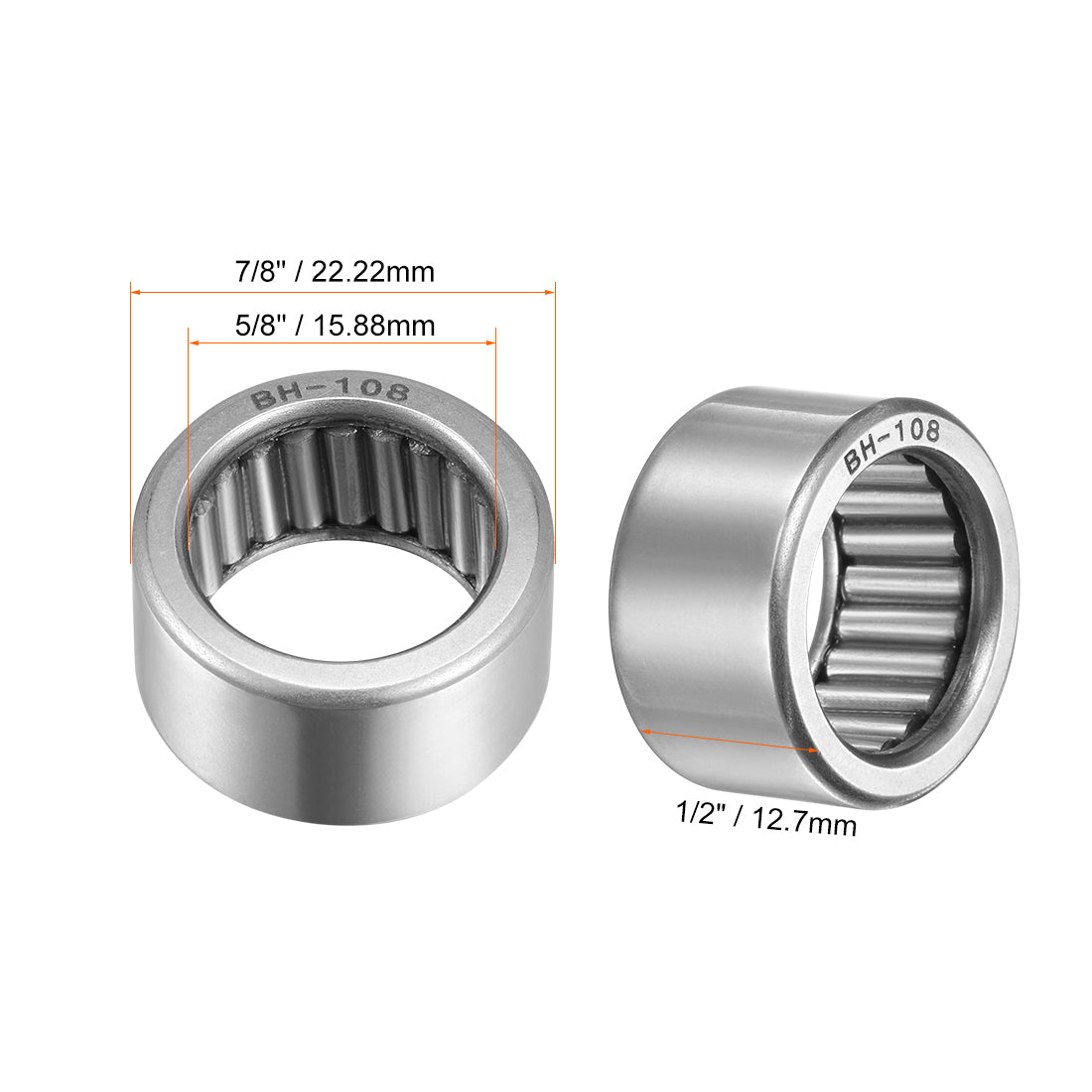 uxcell Uxcell BH912 Needle Roller Bearings 9/16"x13/16"x3/4" Open Full Complement 2pcs