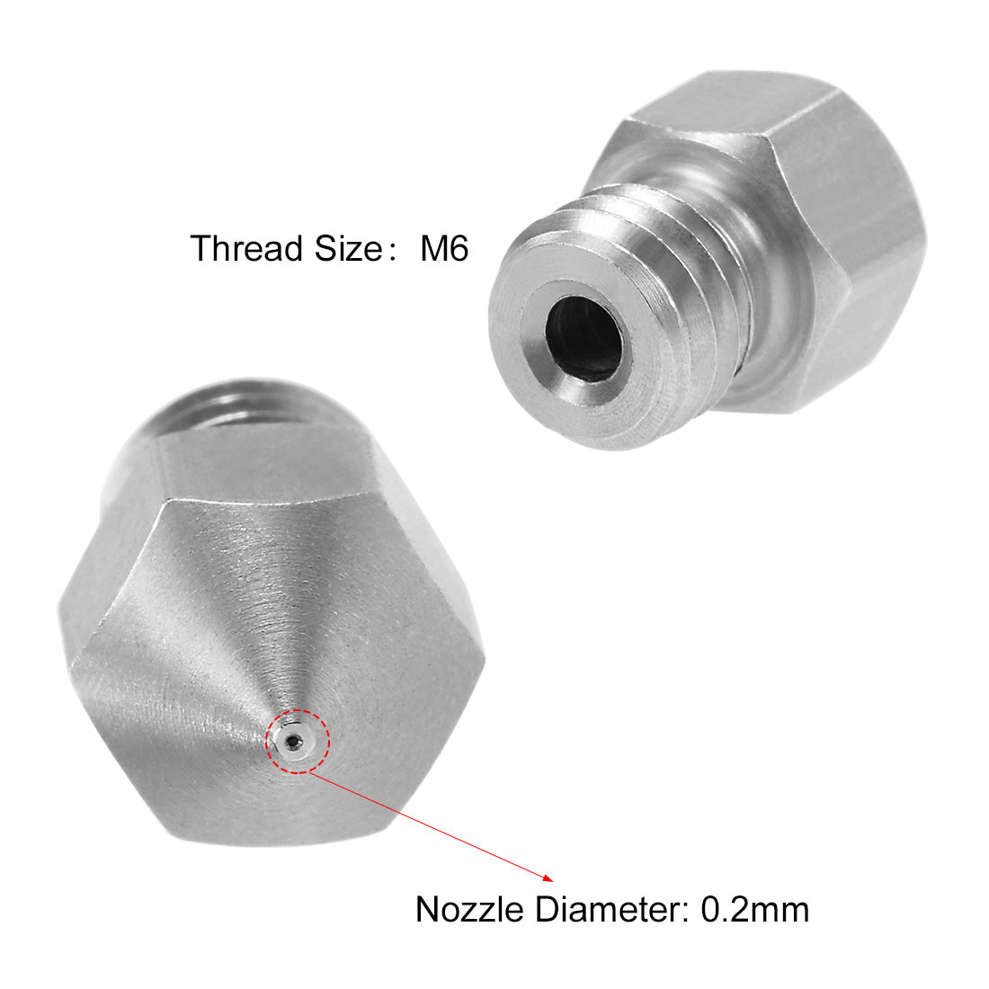 uxcell Uxcell 0.2mm 3D Printer Nozzle Head M6 for MK8 1.75mm, Stainless Steel 4pcs