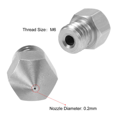 Harfington Uxcell 0.2mm 3D Printer Nozzle Head M6 for MK8 1.75mm, Stainless Steel 4pcs