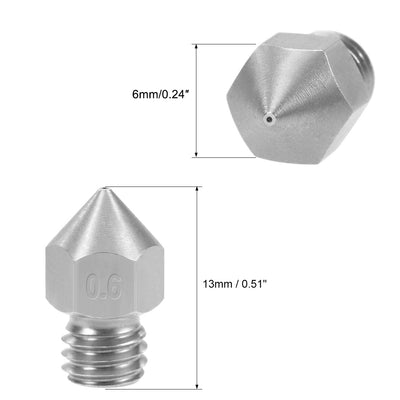 Harfington Uxcell 0.6mm 3D Printer Nozzles Head M6 for MK8 1.75mm, Stainless Steel 4pcs